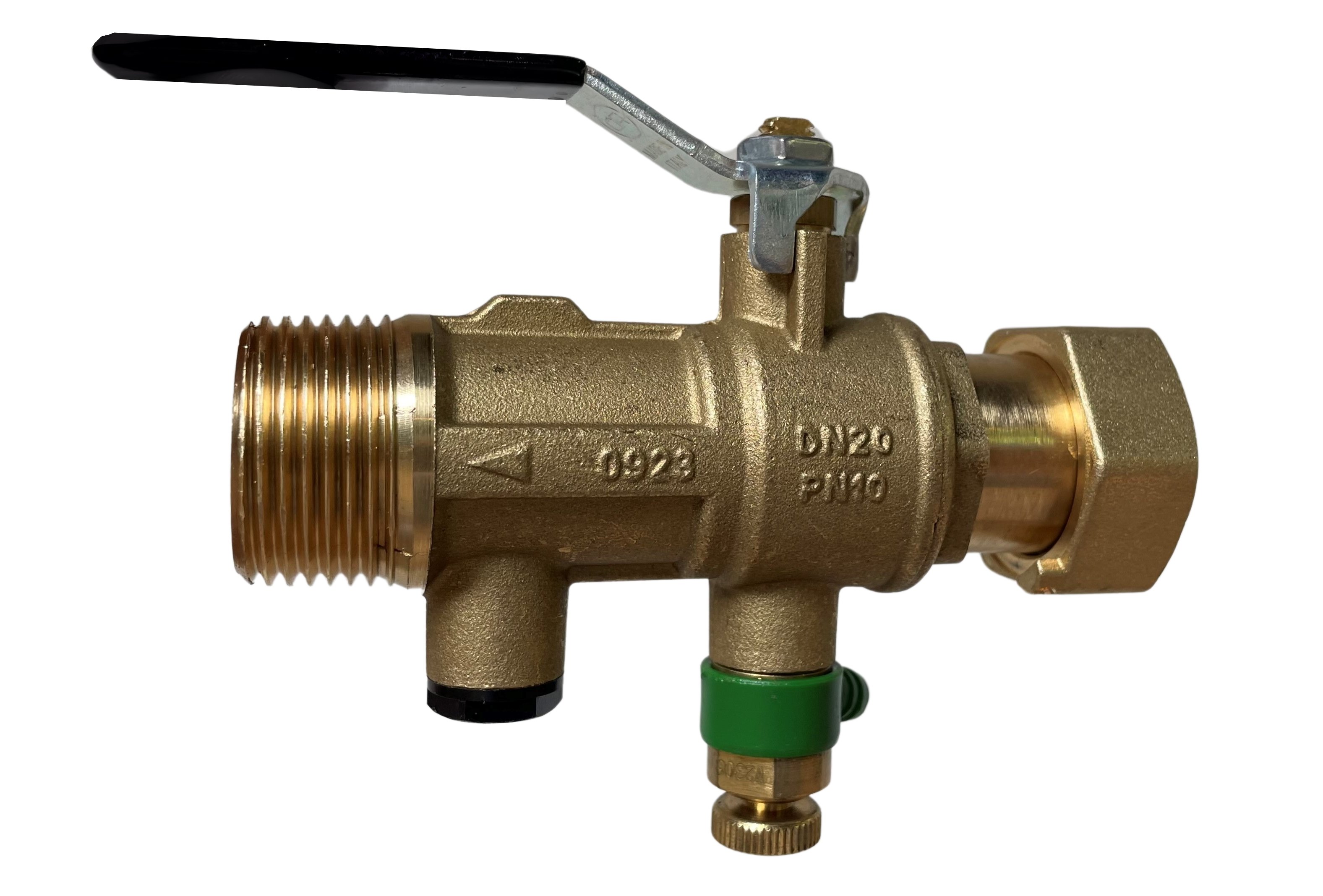 Bolkraan voor waterteller,  losse moer 4/4"-4/4"M, met EA-klep en aflaat (Belgaqua)